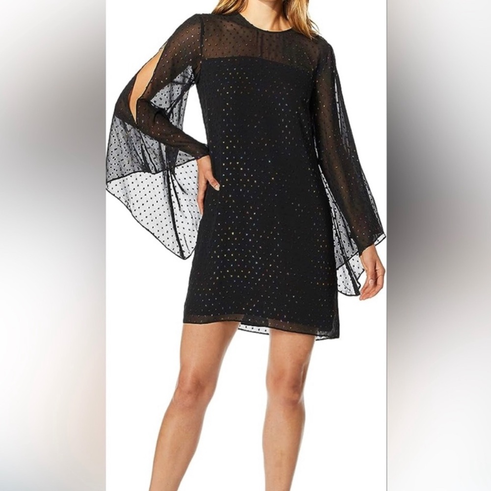 Trina Turk Winterluxe Metallic dress with Tina Turk angel sleeve blazer